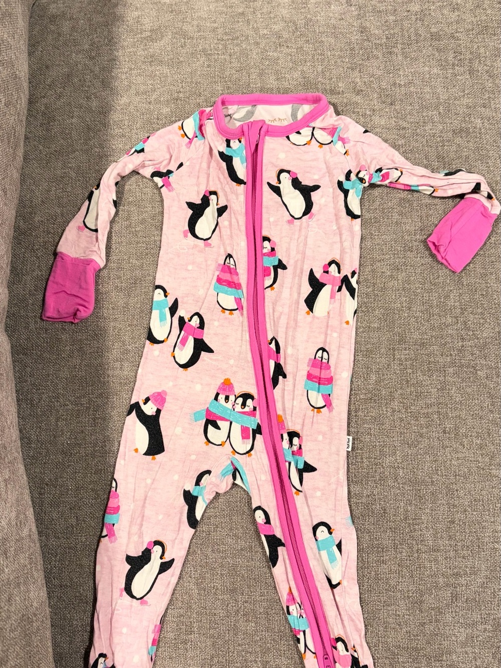 Little Sleepies Pink Penguin Zip One-Piece Footie Pajamas